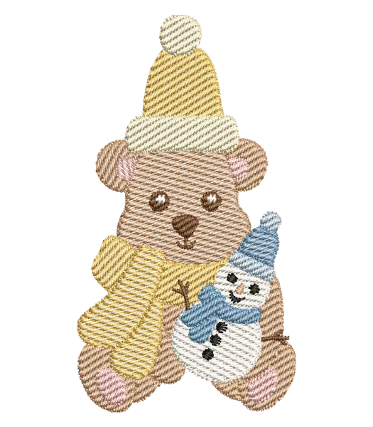 Matriz de Bordado Ursinho e Boneco de Neve